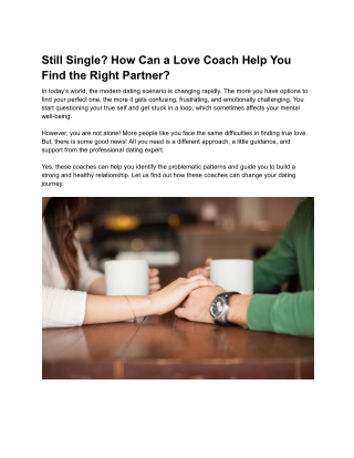 Still Single_ How Can a Love Coach Help You Find the Right Partner_