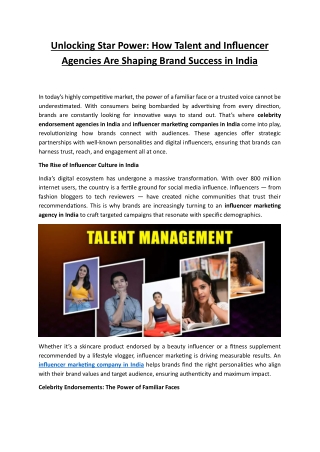 How Talent and Influencer Agencies Are Shaping Brand Success in India