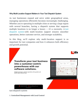 Why Multi-Location Support Matters in Your Taxi Dispatch System