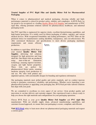 Trusted Quality Blister Foil Supplier