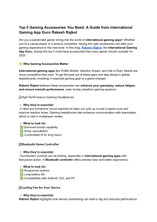 Top 5 Gaming Accessories You Need: A Guide from International Gaming App Guru Ra