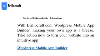 Wordpress Mobile App Builder  Brillocraft.com