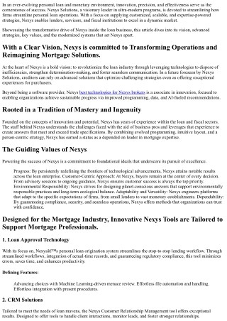 Nexys, LLC:    Redefining the Mortgage Industry with    Next-Generation Innovati