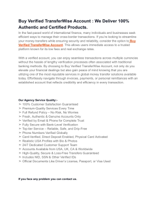 Limited Offer Buy Now  Verified TransferWise Account