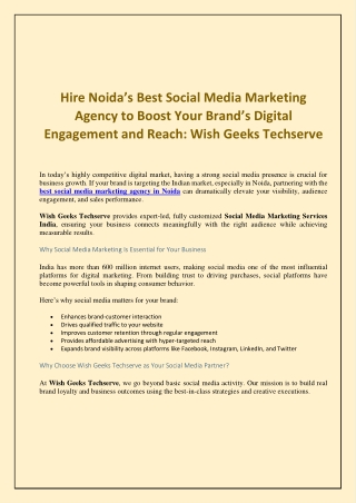Hire Noida’s Best Social Media Marketing Agency to Boost Your Brand’s Digital Engagement and Reach