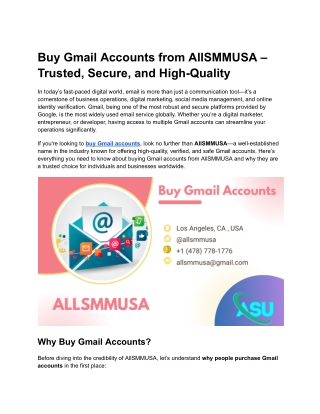 Buy Gmail Accounts from AllSMMUSA – Trusted, Secure, and High-Quality