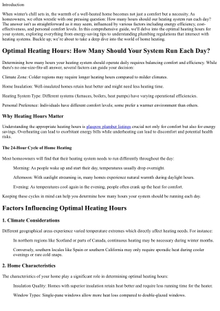 **Optimal Heating Hours: How Many Should Your System Run Each Day?**