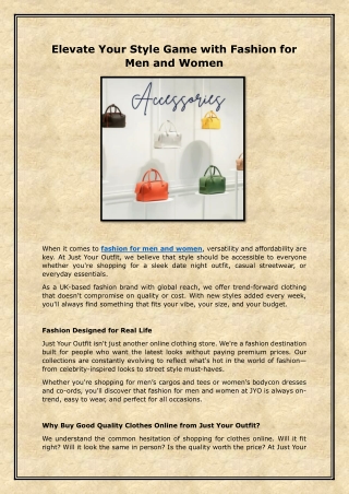 Elevate Your Style Game with Fashion for Men and Women