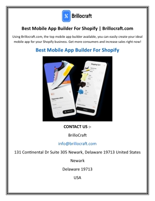 Best Mobile App Builder For Shopify | Brillocraft.com
