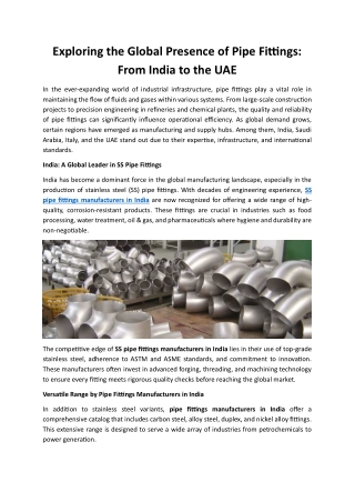 Exploring the Global Presence of Pipe Fittings