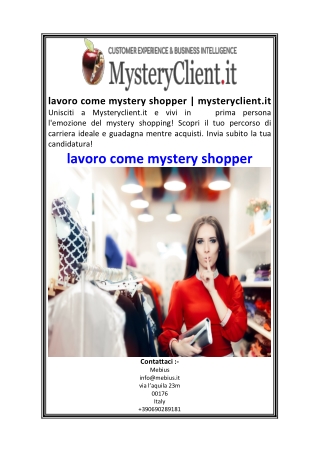 lavoro come mystery shopper  mysteryclient.it