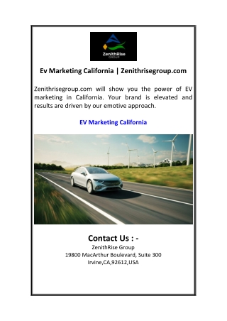 Ev Marketing California  Zenithrisegroup.com