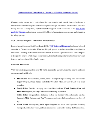 Discover the Best Theme Park in Chennai – A Thrilling Adventure Awaits!