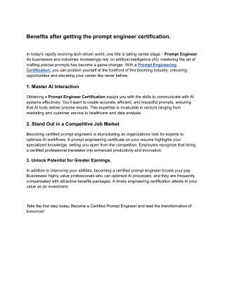 Benefits after getting the prompt engineer certification.