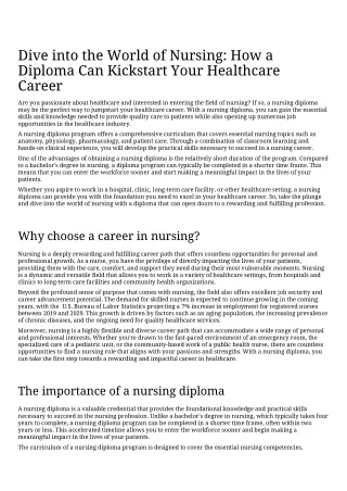 DIPLOMA FOR NURSING:  How a Diploma Can Kickstart Your Healthcare_Career