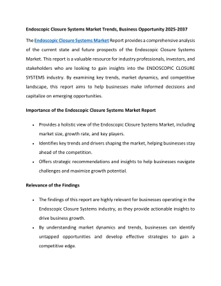 Endoscopic Closure Systems Market Trends, Business Opportunity 2025-2037