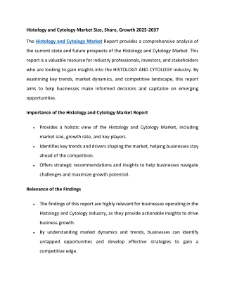 Histology and Cytology Market Size, Share, Growth 2025-2037