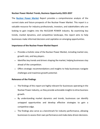 Nuclear Power Market Trends, Business Opportunity 2025-2037