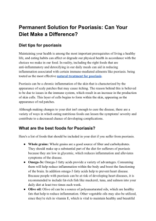 Permanent Solution for Psoriasis Can Your Diet Make a Difference