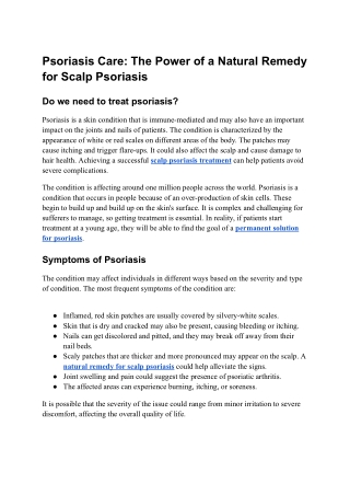 Psoriasis Care The Power of a Natural Remedy for Scalp Psoriasis
