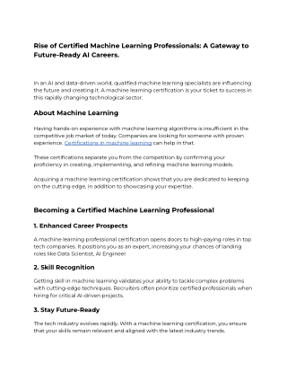 Rise of Certified Machine Learning Professionals: A Gateway to Future-Ready AI C