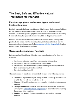 The Best, Safe and Effective Natural Treatments for Psoriasis