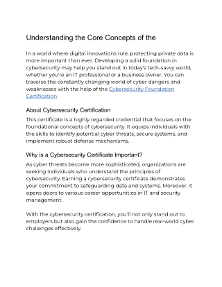 Understanding the Core Concepts of the Certified Cybersecurity Foundation