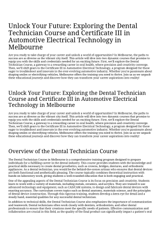 Unlock Your Future_ Exploring the Dental Technician Course and Certificate III_in Automotive Electrical Technology in Me