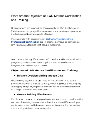 What are the Objective of  L&D Metrics Certification and Training